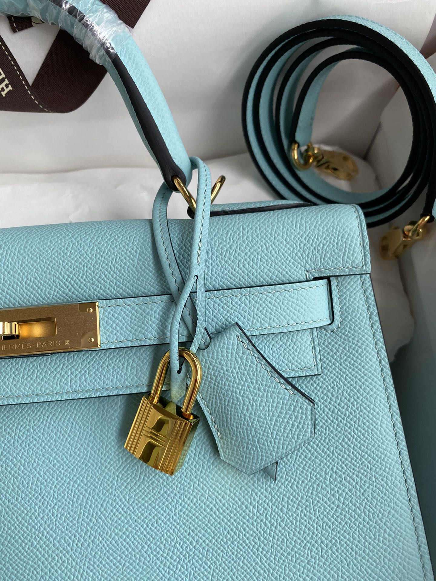 Hermes Kelly 28cm Handbag Shoulder Bag in Blue Atoll Epsom Leather